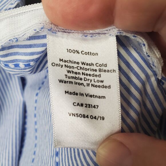 Talbots Petite Cotton Blue Striped Tie-Sleeve Side-Zip Blouse Size LP - Picture 7 of 7